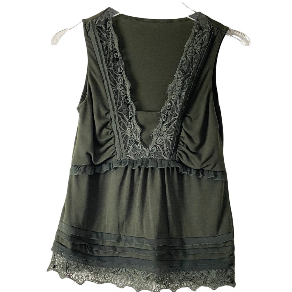 White House Black Market Army Green Lace Top Size Small